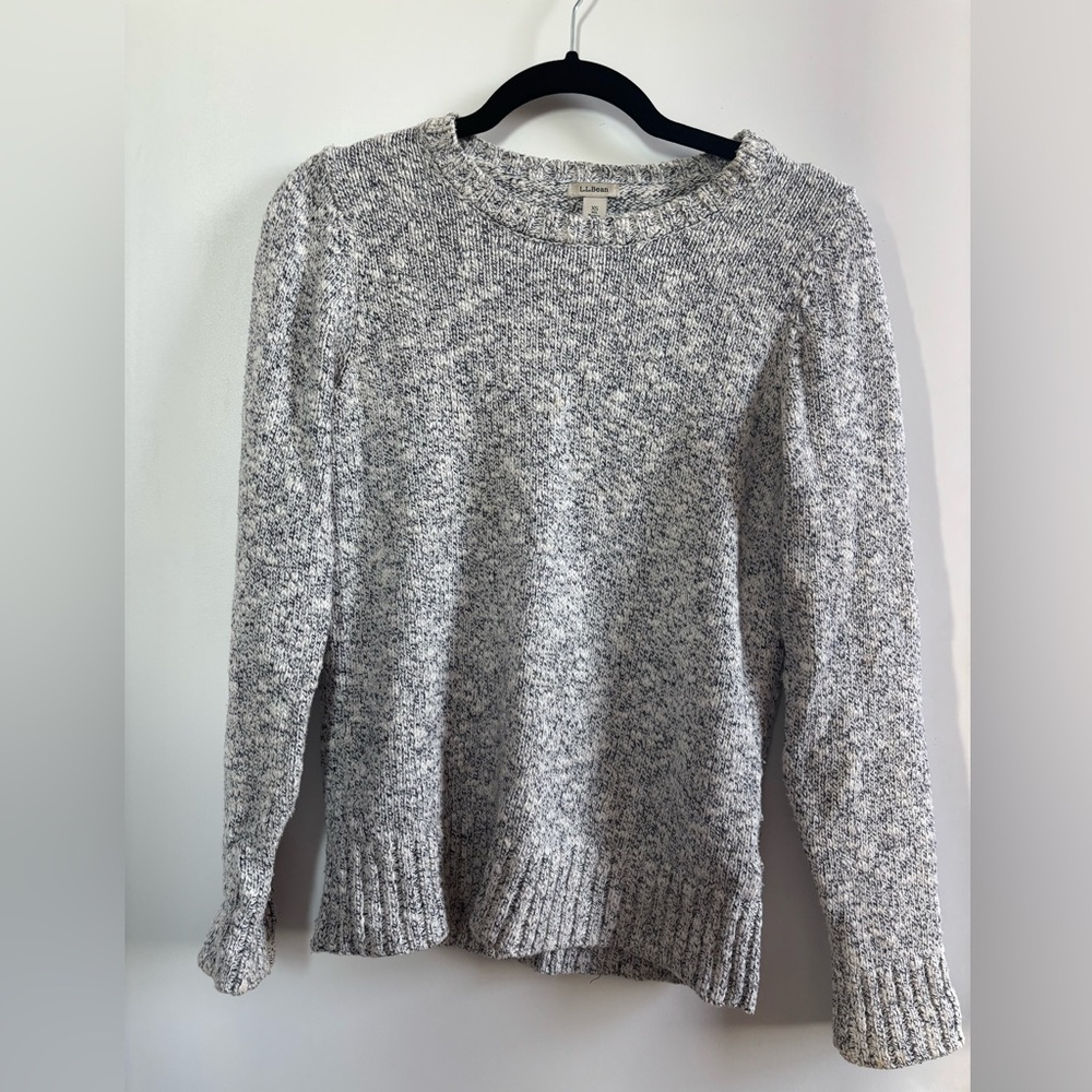 L.L. Bean Women's Marled White and Navy Sweater